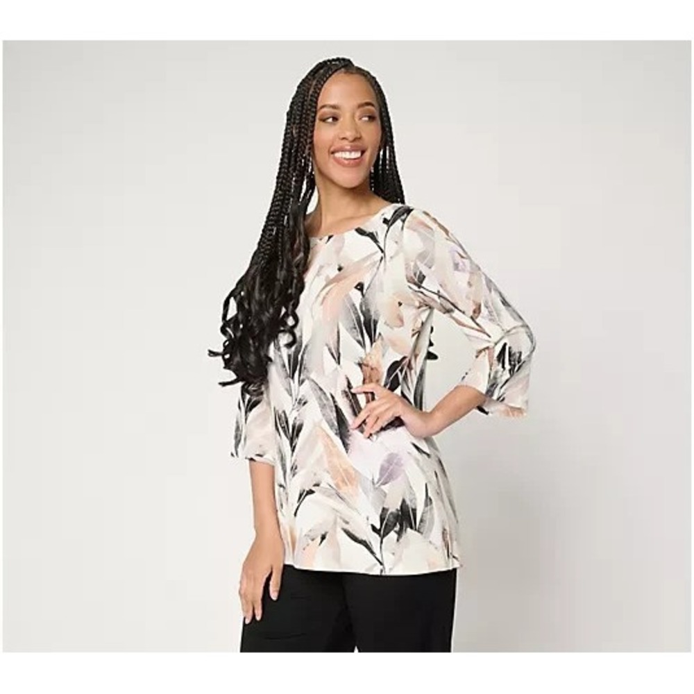 Belle by Kim Gravel Rayon Spandex Garden Whispers Floral Top Neutral Multi Large